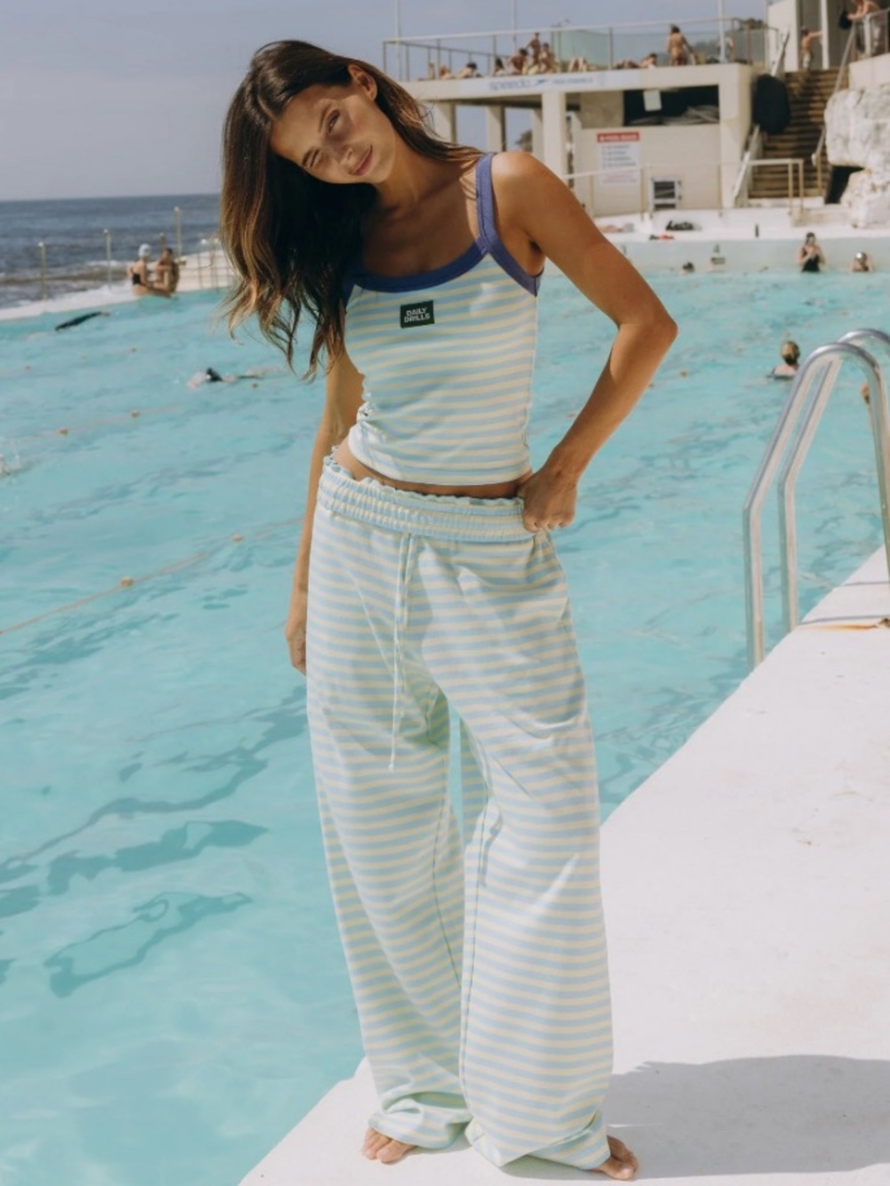 Daily Drills Striped Cotton Pants - Lemonade & Malibu Stripe Size M/L NWOT